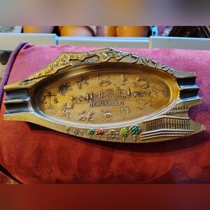 Vintage brass Jerusalem and zodiac sign ashtray